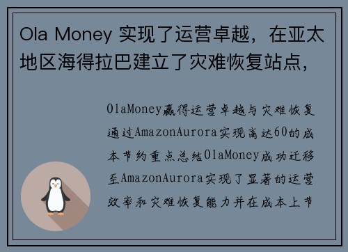 Ola Money 实现了运营卓越，在亚太地区海得拉巴建立了灾难恢复站点，并通过使用 Amazo